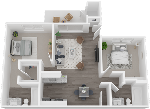 Floor plan for 2 beds, 2 baths, 1000 sqft